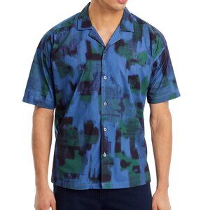Hugo Boss Men's Short Sleeve BOSS Drew Abstract Camp Shirt Relaxed Fit Blue
